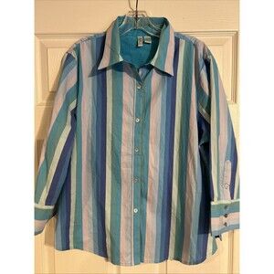 VINTAGE BillBlass Striped Women’s PXL Blue Shirt button Down Cotton Blend Petite